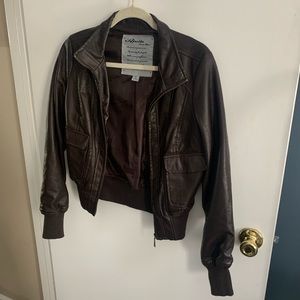Brown faux leather crop jacket sz M